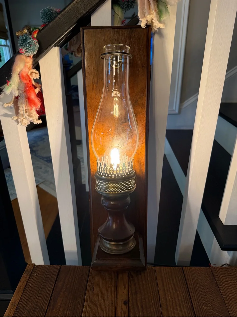 Amazing Vintage Wood Wall Sconce with Clear Glass Chimney